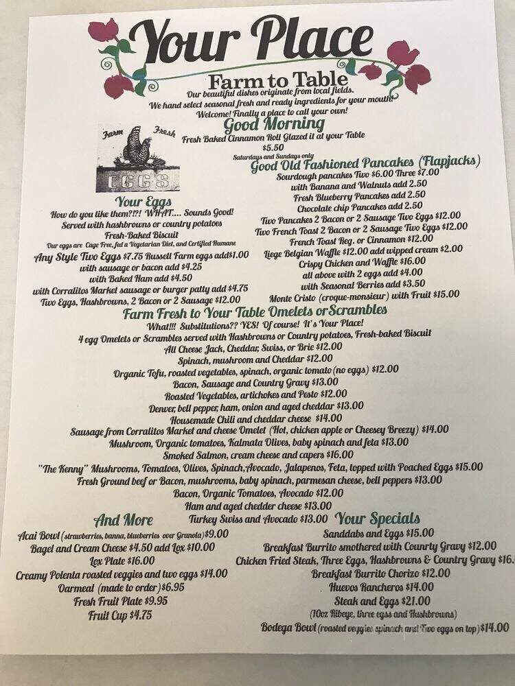 Your Place Farm To Table - Santa Cruz, CA menu_pic