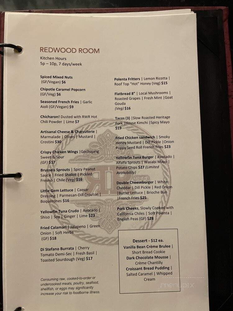 Redwood Room - San Francisco, CA menu_pic