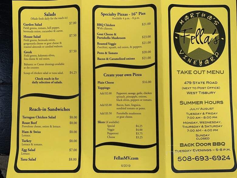 Fella's Take Out - West Tisbury, MA menu_pic