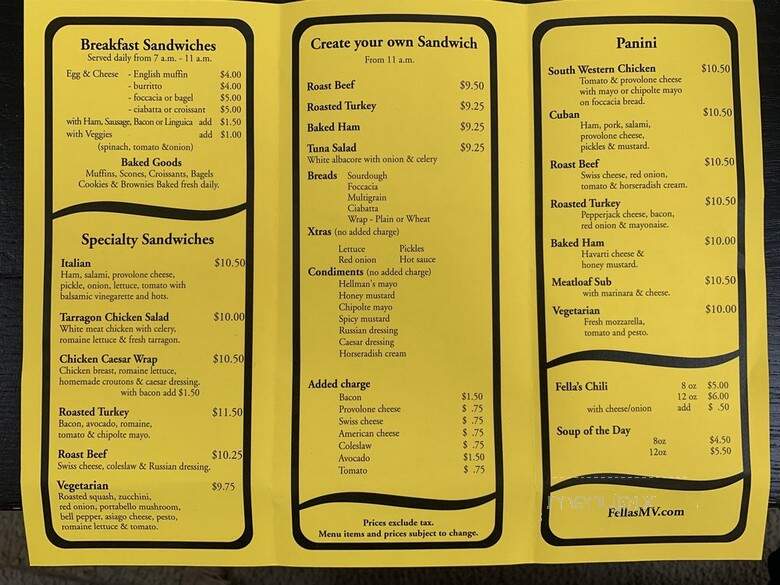 Fella's Take Out - West Tisbury, MA menu_pic