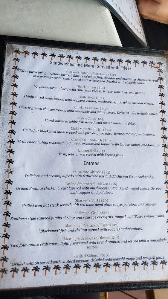 Sharkey's Beach Bar - Myrtle Beach, SC menu_pic