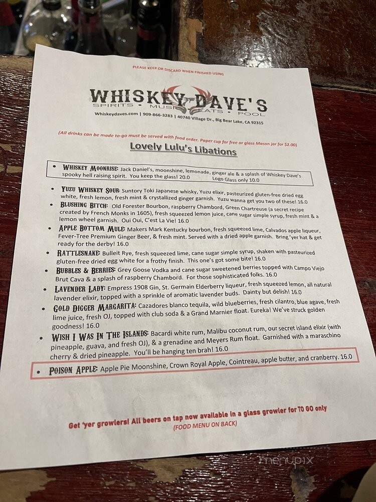 Whiskey Dave's - Big Bear Lake, CA menu_pic