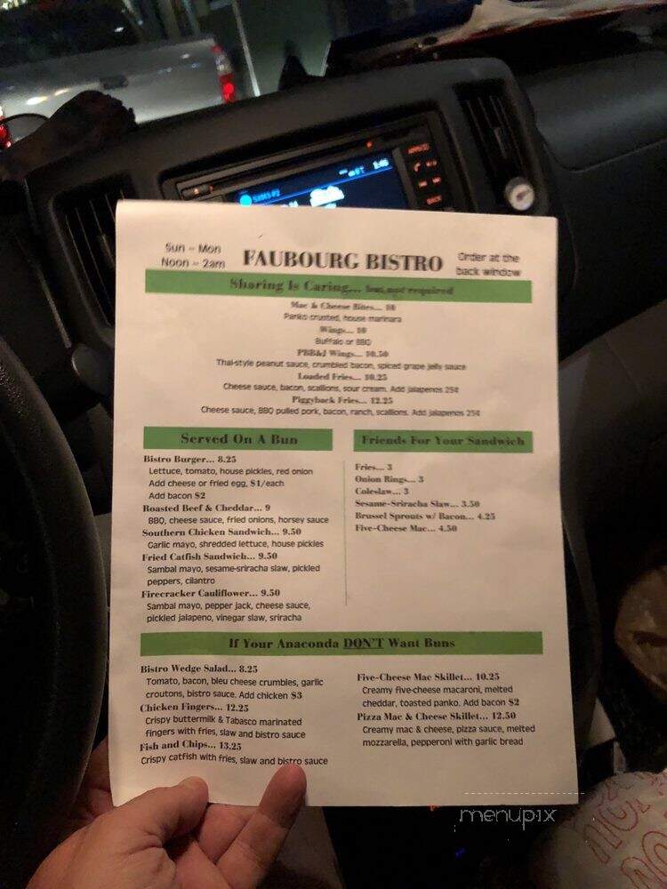Faubourg Bistro @ 700 Club - New Orleans, LA menu_pic