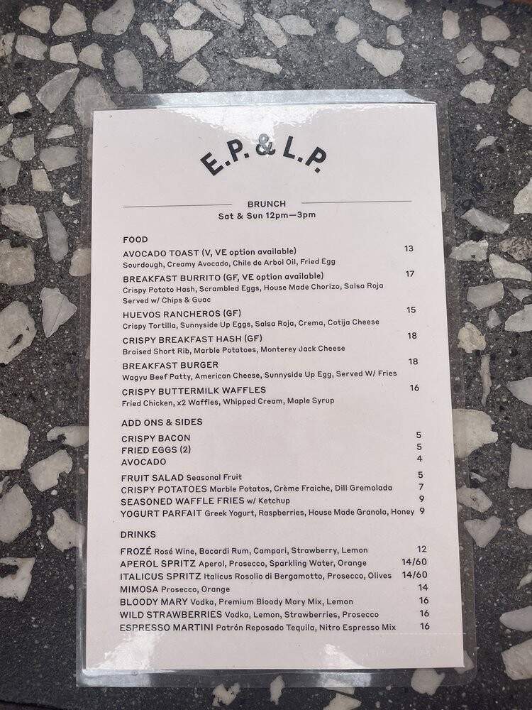 E.P. and Frankies - West Hollywood, CA menu_pic