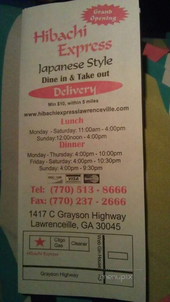 Hibachi Express - Lawrenceville, GA menu_pic