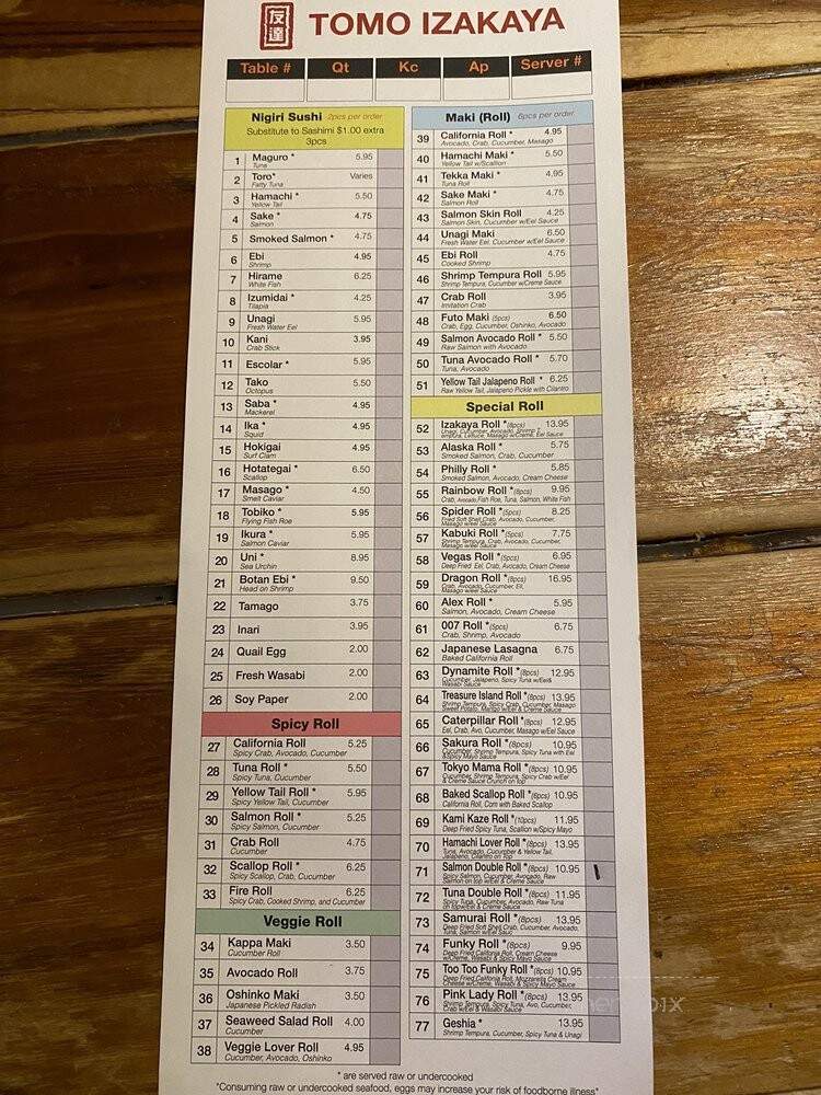 Tomo Sushi & Grill - Centreville, VA menu_pic