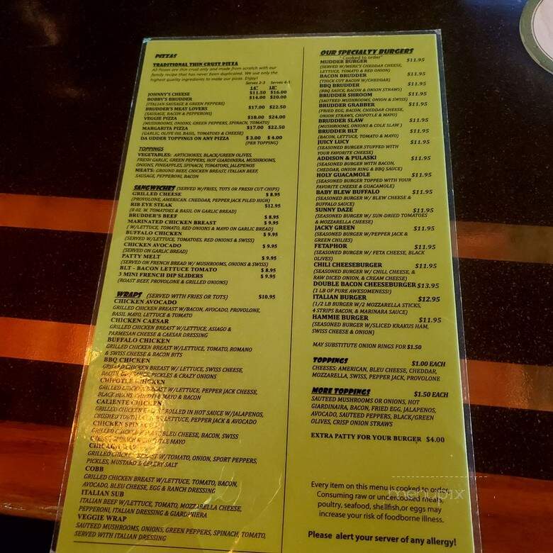 Brudders Bar and Grill - Chicago, IL menu_pic
