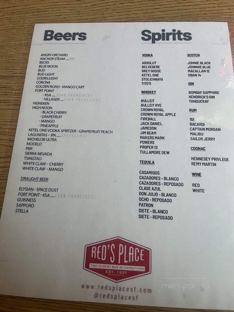 Red's Place - San Francisco, CA menu_pic