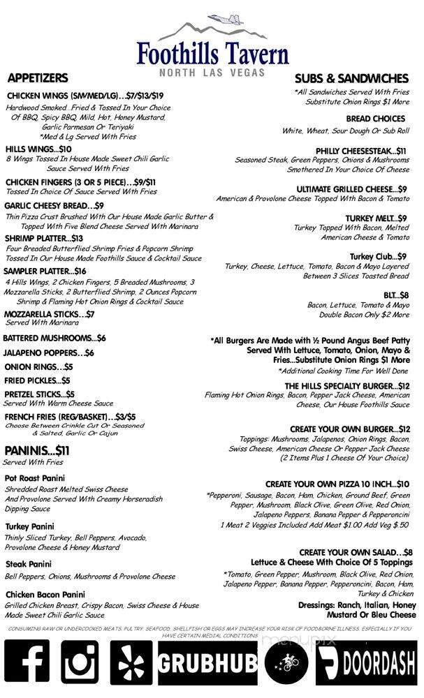 Foothills Tavern - North Las Vegas, NV menu_pic