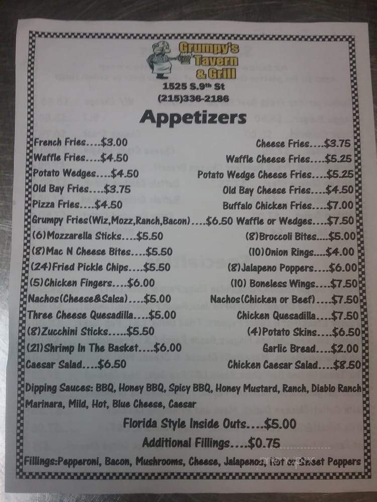 Grumpy's Tavern - Philadelphia, PA menu_pic