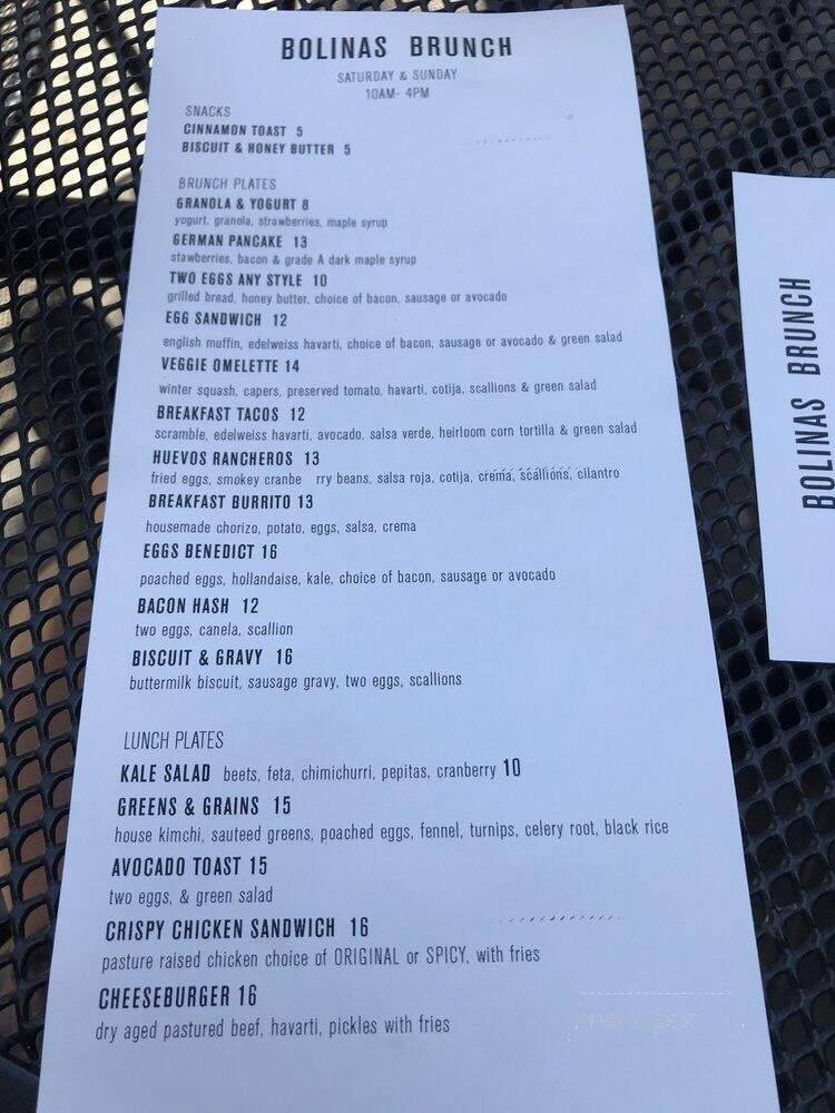 Bar Bolinas - Brooklyn, NY menu_pic