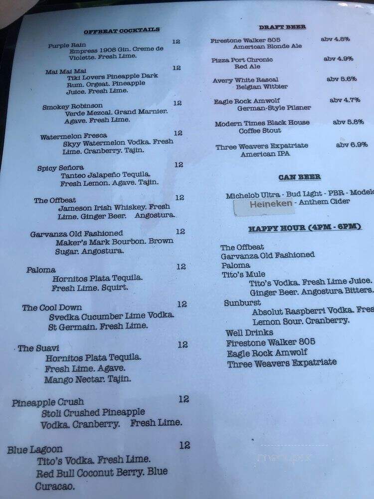 Offbeat Bar - Los Angeles, CA menu_pic