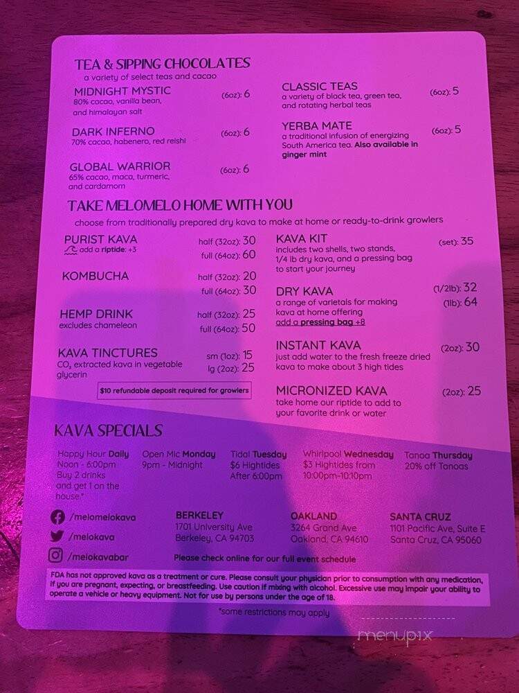 Melomelo Kava Bar - Berkeley, CA menu_pic