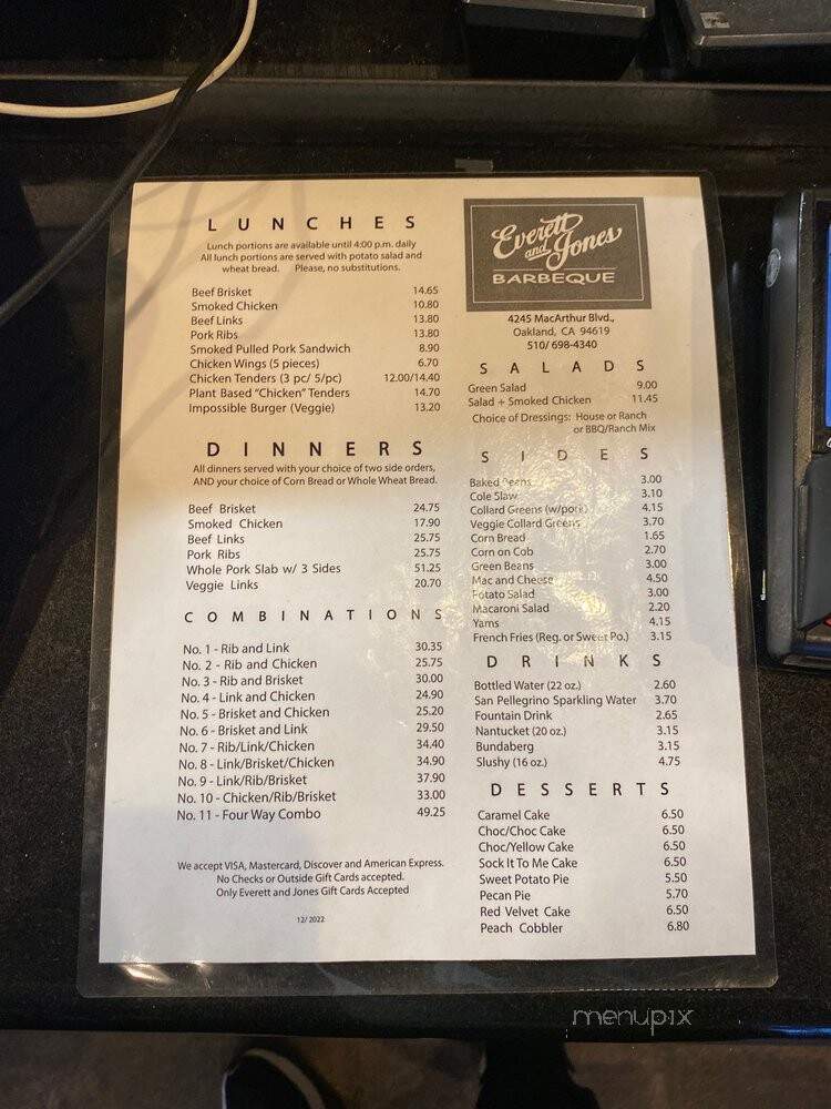 Everette & Jones BBQ - Oakland, CA menu_pic