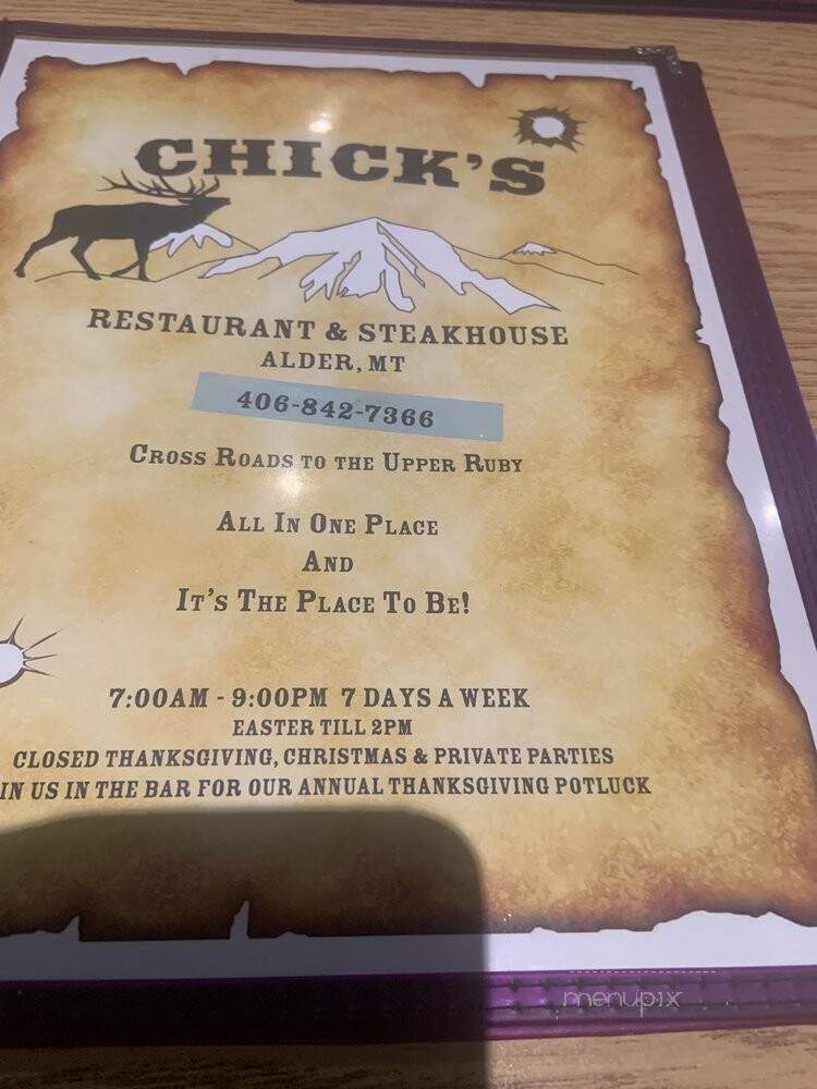 Chick's Restaurant & Bar - Sheridan, MT menu_pic