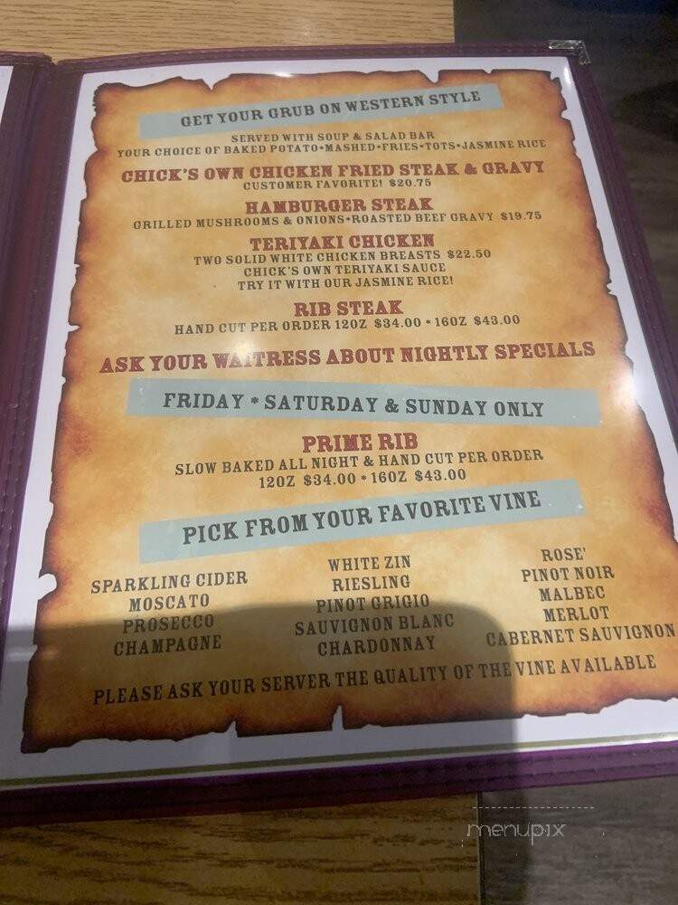 Chick's Restaurant & Bar - Sheridan, MT menu_pic