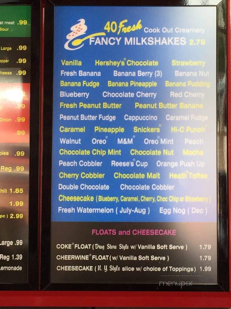 Cook Out - Lumberton, NC menu_pic