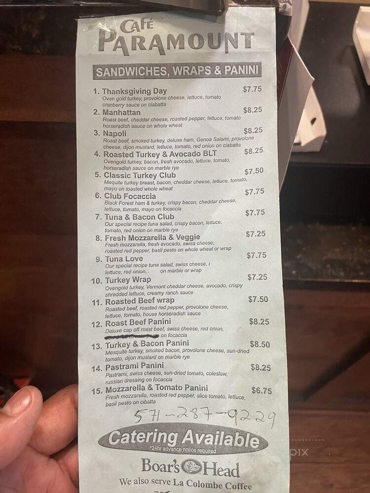 Cafe Paramount - Arlington, VA menu_pic