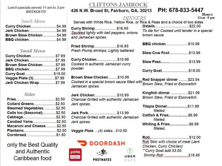 Cliftons American West Indian - Fairburn, GA menu_pic