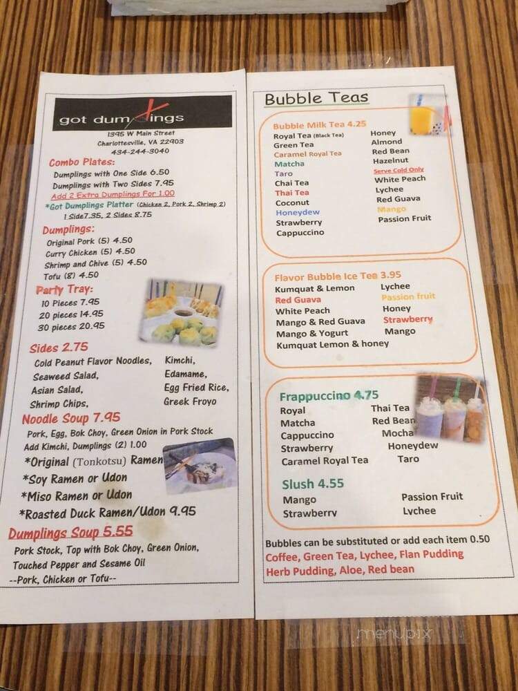 Got Dumplings - Charlottesville, VA menu_pic