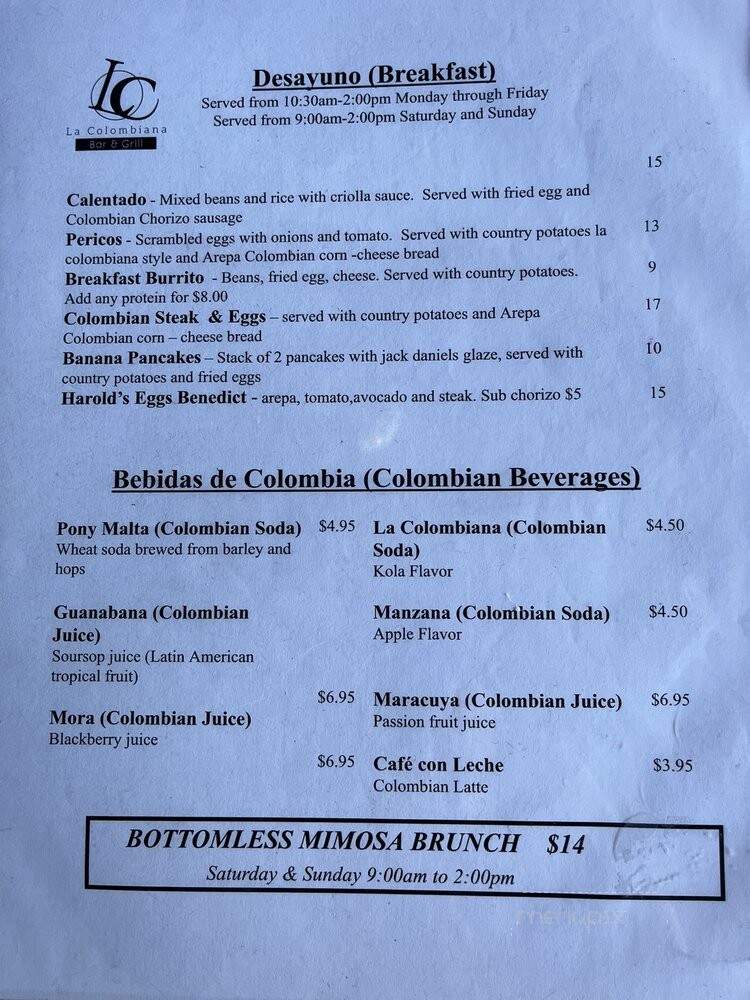 La Colombiana - San Clemente, CA menu_pic
