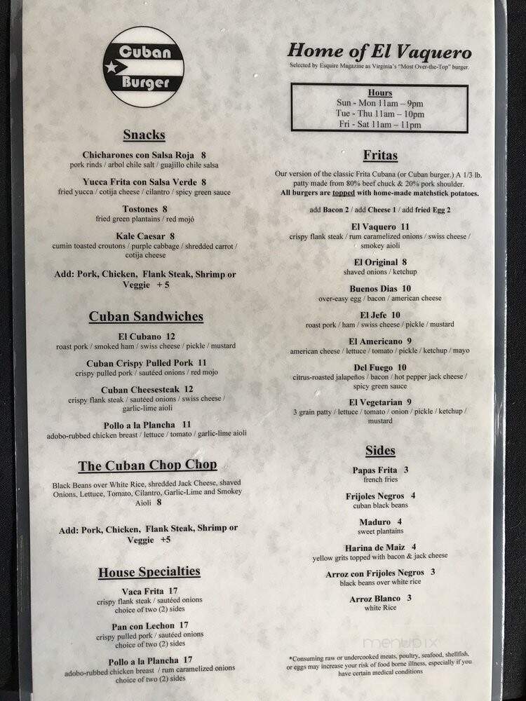 Cubanburger - Harrisonburg, VA menu_pic