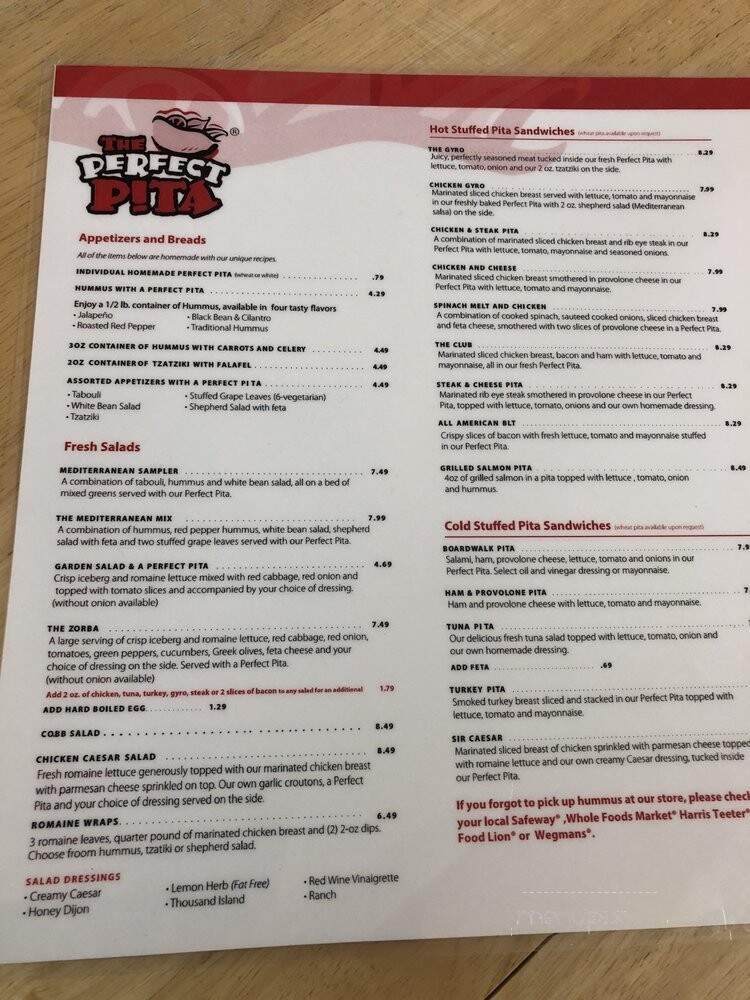 Perfect Pita - Greenbelt, MD menu_pic