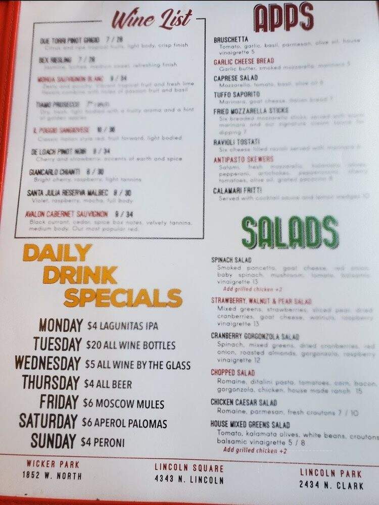 The Pasta Bowl - Chicago, IL menu_pic
