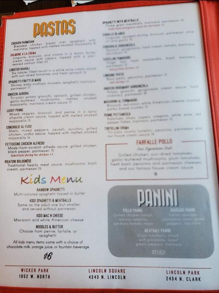 The Pasta Bowl - Chicago, IL menu_pic