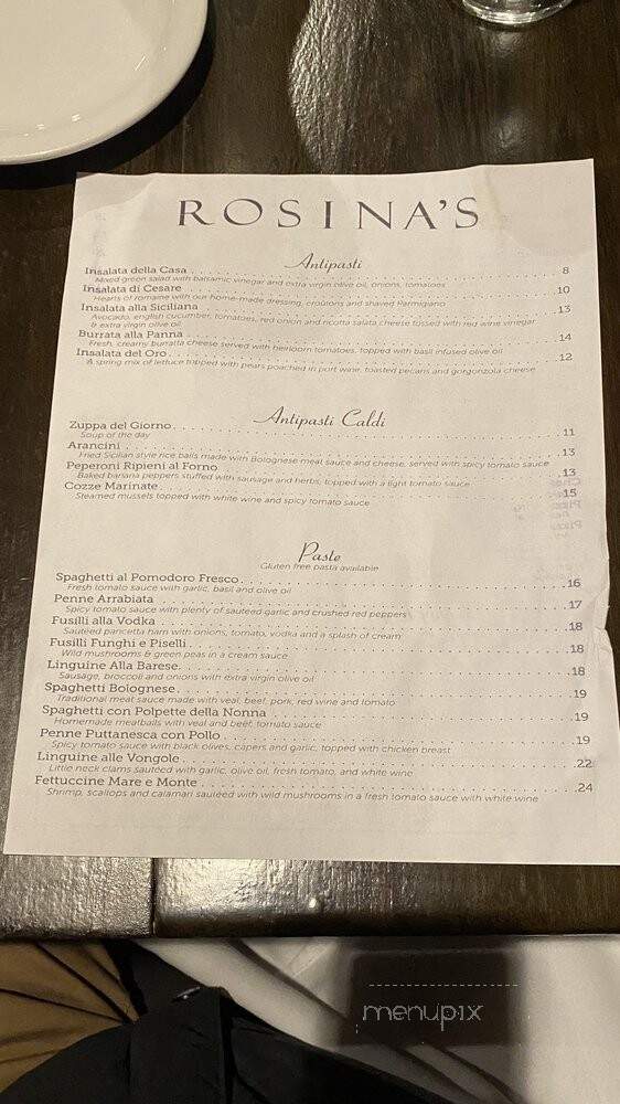 Rosina's Italian Restaurant - San Diego, CA menu_pic