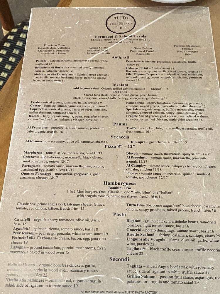 Tutto Pizza & Pasta - Key Biscayne, FL menu_pic
