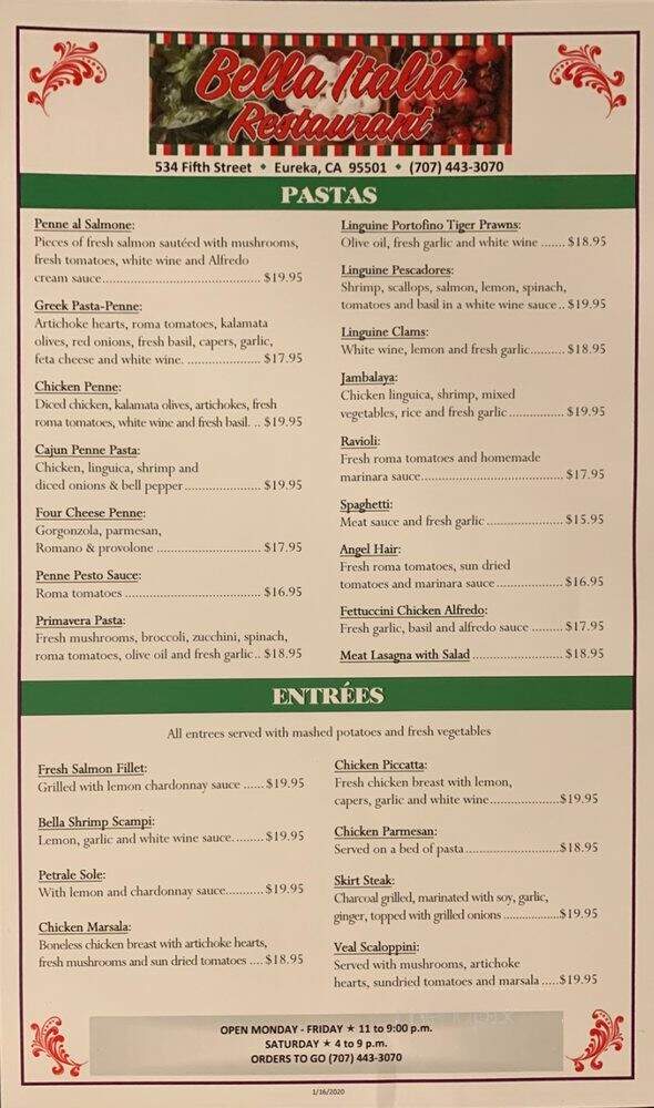 Bella Italia Restaurant - Eureka, CA menu_pic