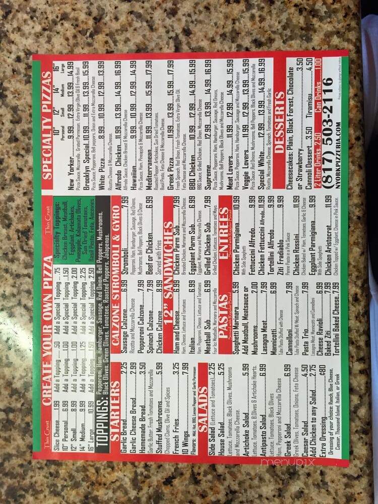 NY Pizzeria - North Richland Hills, TX menu_pic