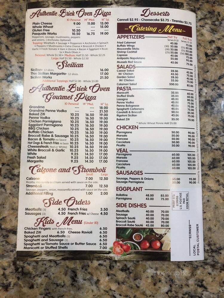 Pasquale Brick Oven Pizza - Milltown, NJ menu_pic