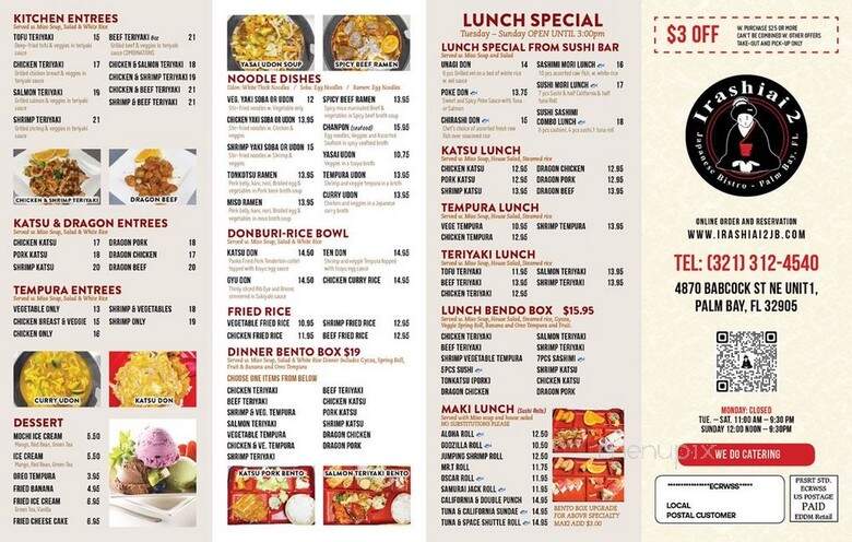Irashiai 2 Japanese Bistro - Palm Bay, FL menu_pic