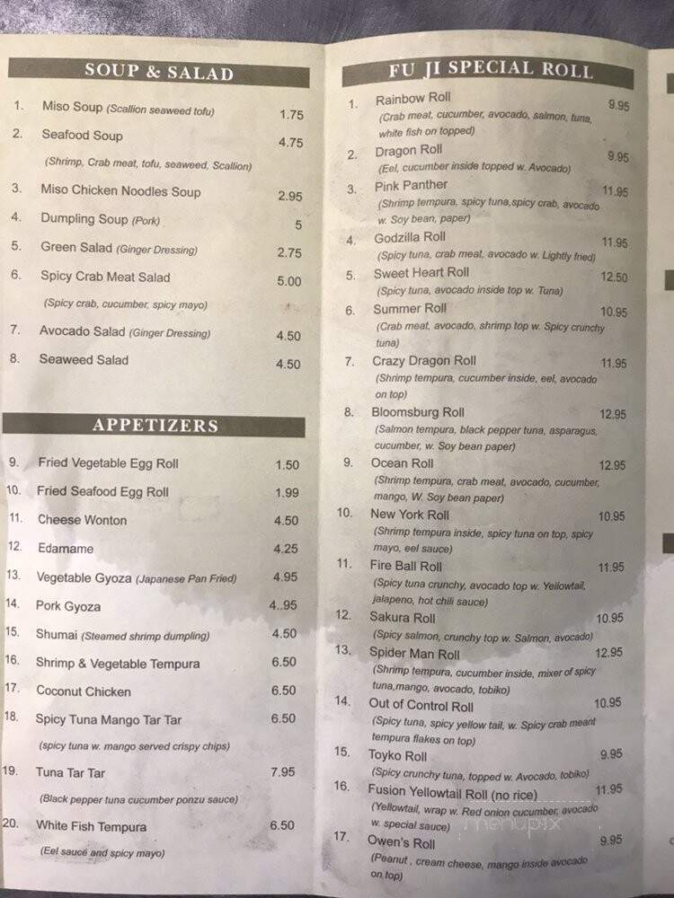 Fuji Sushi - Bloomsburg, PA menu_pic
