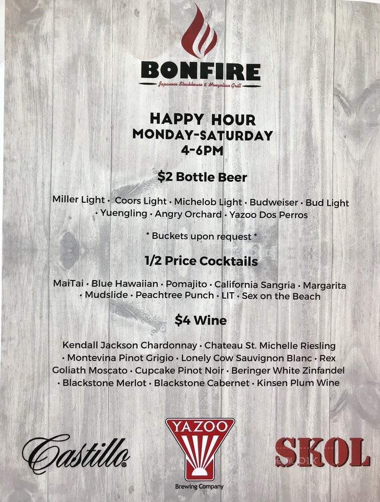 Bonfire Japanese Steakhouse & Mongolian Grill - Mount Juliet, TN menu_pic
