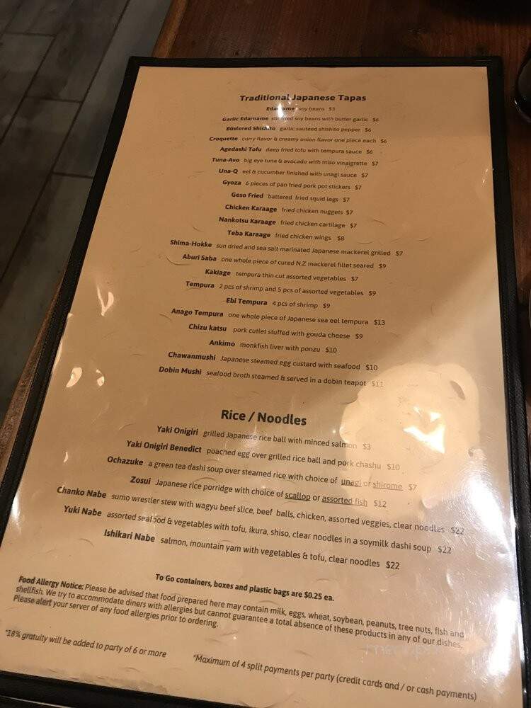 Dash Japanese Tapas & Sushi - San Mateo, CA menu_pic