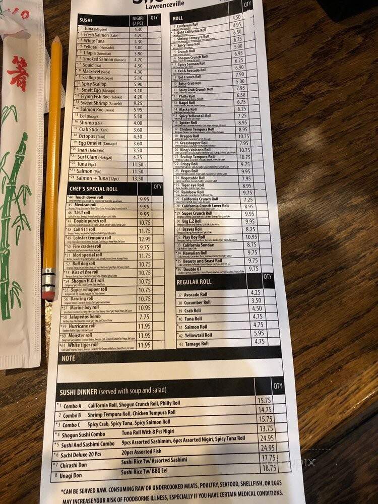 Shogun Japanese Steakhouse - Lawrenceville, GA menu_pic