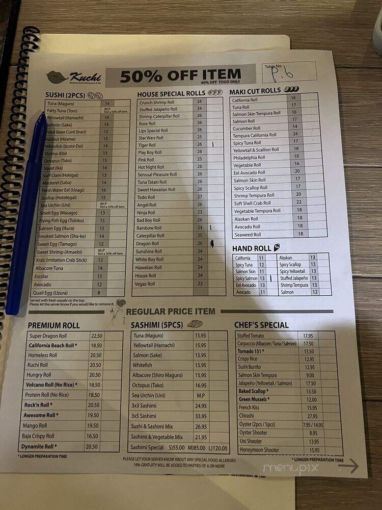 Sushi Kuchi - San Diego, CA menu_pic