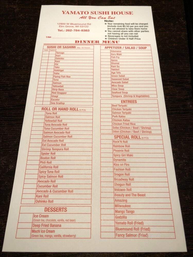 Yamato Sushi House - Elm Grove, WI menu_pic