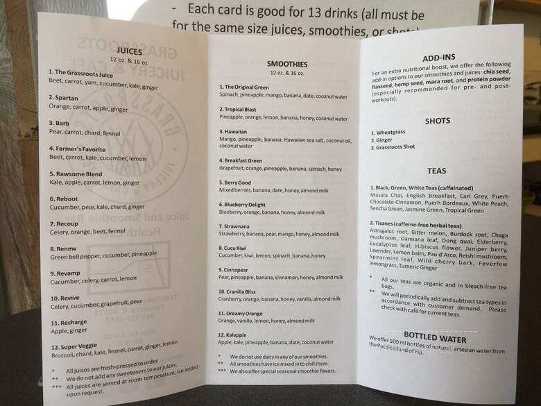 Grassroots Juicery & Cafe - Sycamore, IL menu_pic