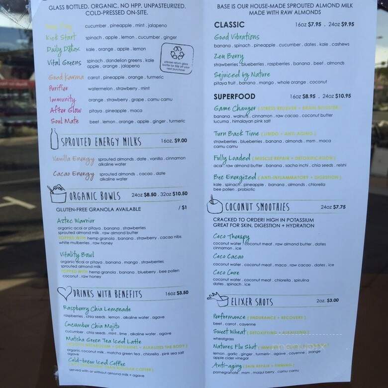 Sejuiced Superfood Juice Bar - Newport Beach, CA menu_pic