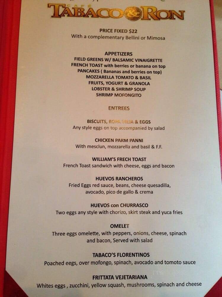 Cafe Tabaco Y Ron - New York, NY menu_pic