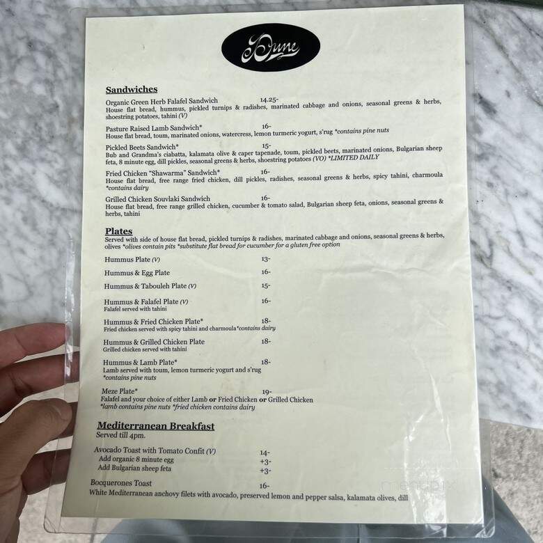 Dune Kitchen - Los Angeles, CA menu_pic