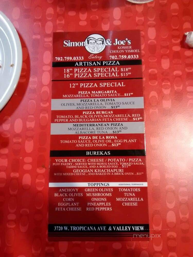 Simon and Joes Eatery - Las Vegas, NV menu_pic