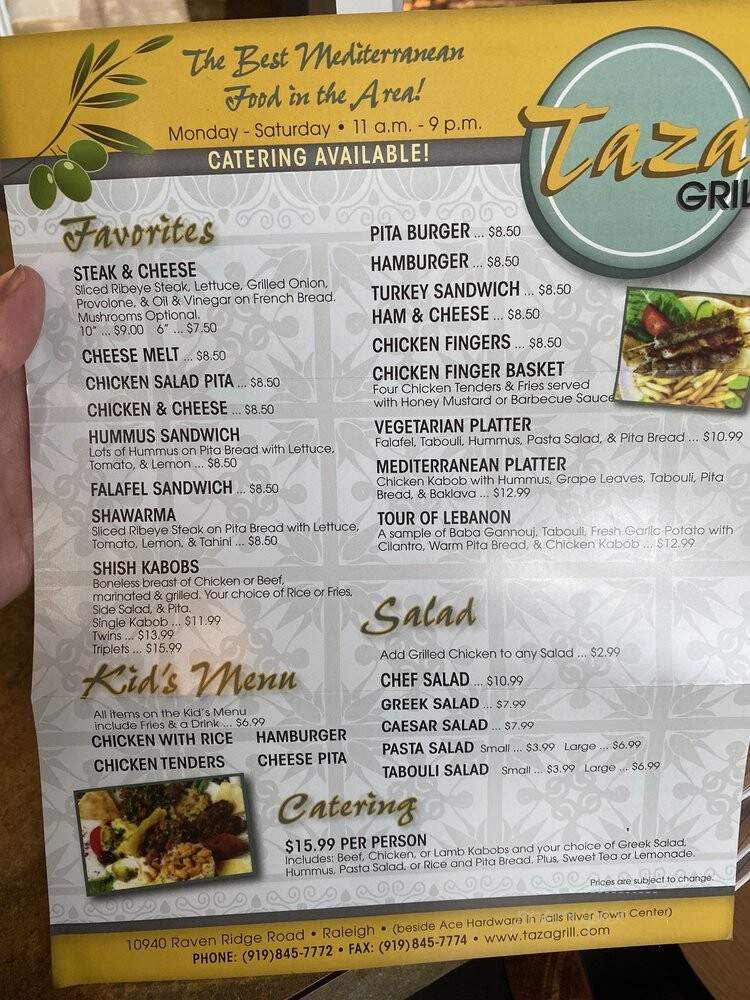 Taza Grill - Raleigh, NC menu_pic