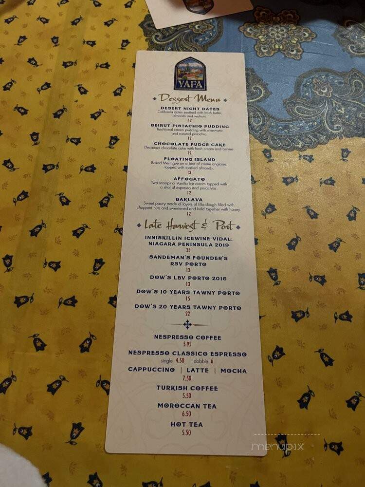 Yafa - Carmel-By-the-Sea, CA menu_pic