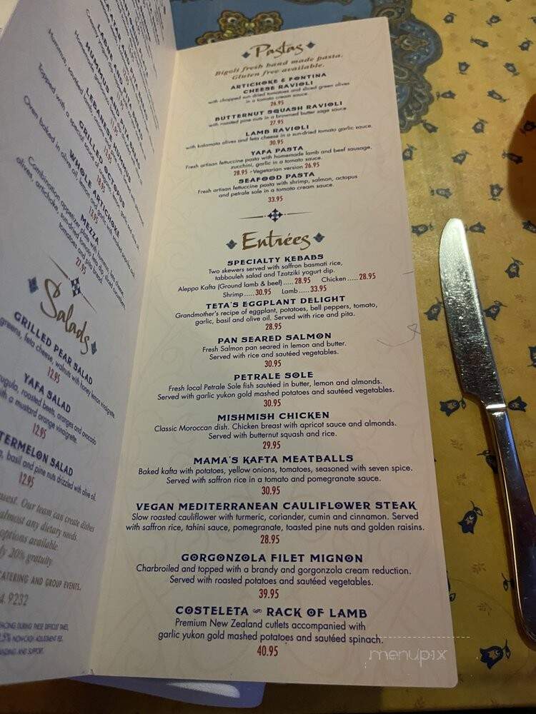 Yafa - Carmel-By-the-Sea, CA menu_pic