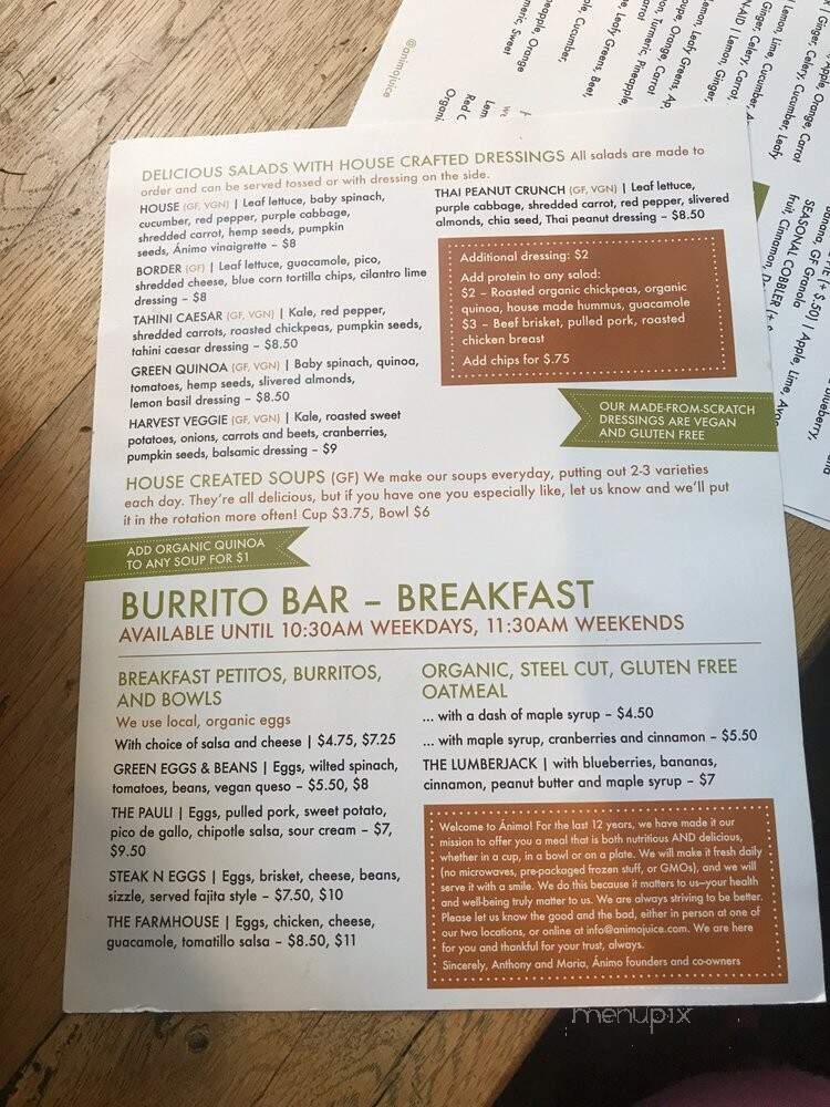 Animo Burrito & Juice Bar - Philadelphia, PA menu_pic